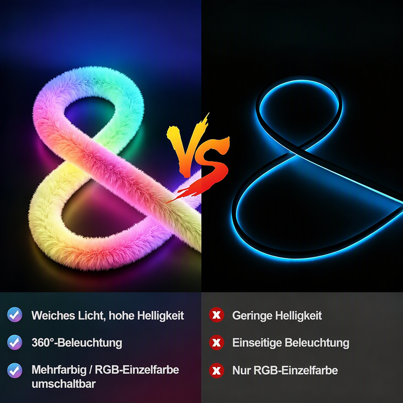 ✨ 50% RABATT! 🌟360° rundum leuchtendes plüschiges Neon-LED-Streifenlicht mit RGB-Verfolgungs- und Fließlichteffekt, per Bluetooth-App und Fernbedienung steuerbar