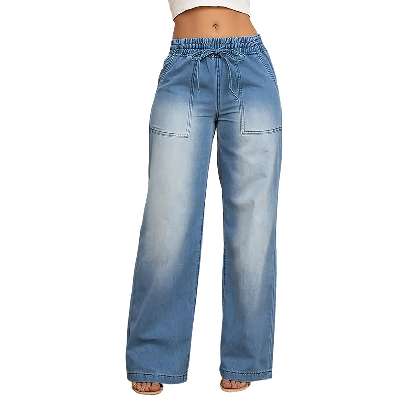 🥰Damen-Jeans mit weitem Bein und Kordelzug in der Taille