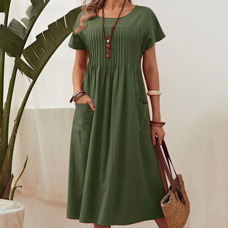 👗 50% RABATT! ✨ Faltenkleid für Damen mit Kurzen Ärmeln & Taschen – Bequem, Leicht & Perfekt für Den Sommer ☀️