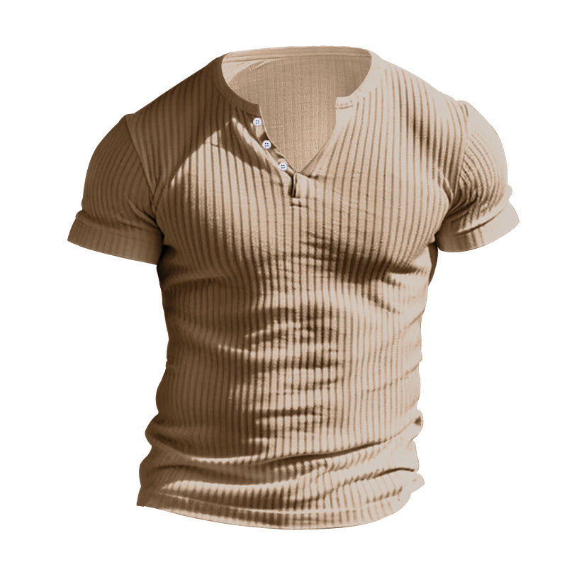 Herren-Henley-T-Shirt mit geripptem Kragen und kurzen Ärmeln