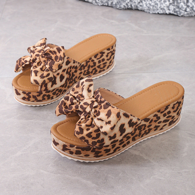 🐆👡 Damen-Plateausandalen mit Leopardenmuster und Schleife