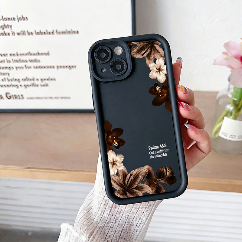 🔥Solange der Vorrat reicht 50 % Rabatt!🎉Silikon-Handyhülle im Vintage-Stil mit Orchideen- und Kreuzmotiv sowie Bibelvers