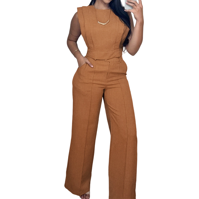 👕 50% RABATT! ✨ Set aus schickem ärmellosem Crop-Top & Hose mit hoher Taille – Figurbetont, feminin & perfekt für Sommer-Events 🌞
