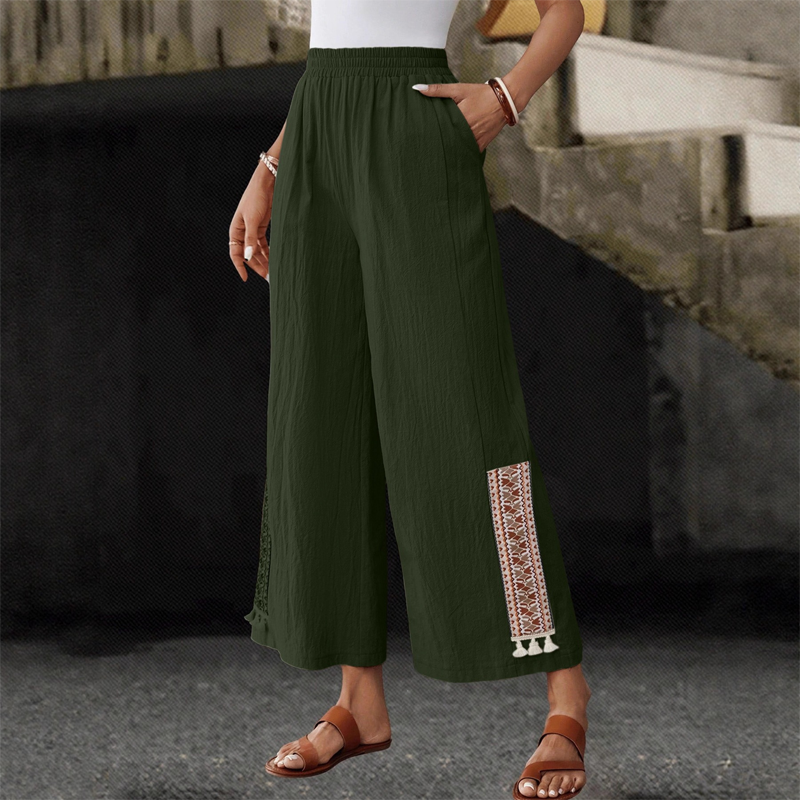 👖✨ 50% RABATT! Damen weite Hose mit Gummibund & Fransendetails – Bequem, luftig & feminin für Sommer, Strand & Freizeit 🌊