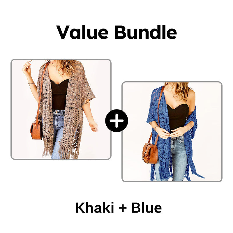 🧥 50% RABATT! ✨💙 💙 Boho Strick Cardigan mit Fransen ✨ Damen durchscheinender Lochstrick Überwurf | atmungsaktiver Sommer Strickjacke für Alltag & Abendoutfit