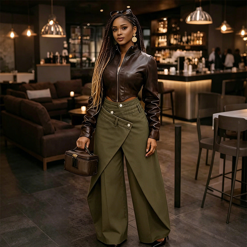 Asymmetrische Damen-Wickelhose mit weitem Bein