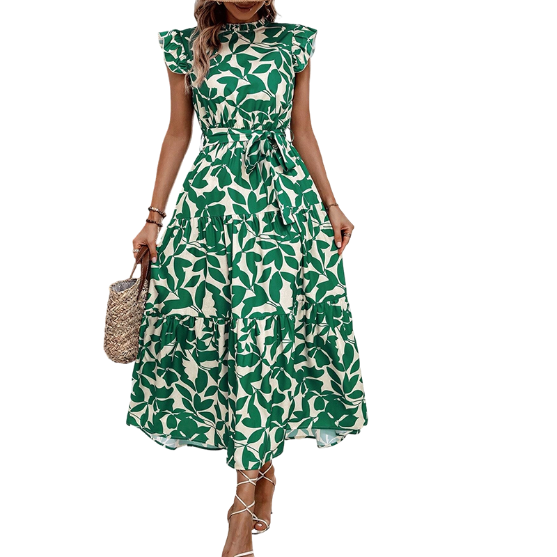 đ˘đ˘40% OFF !! â°Womenâs Summer Ruffled Flutter Sleeve Tie Waist Floral Midi Dress