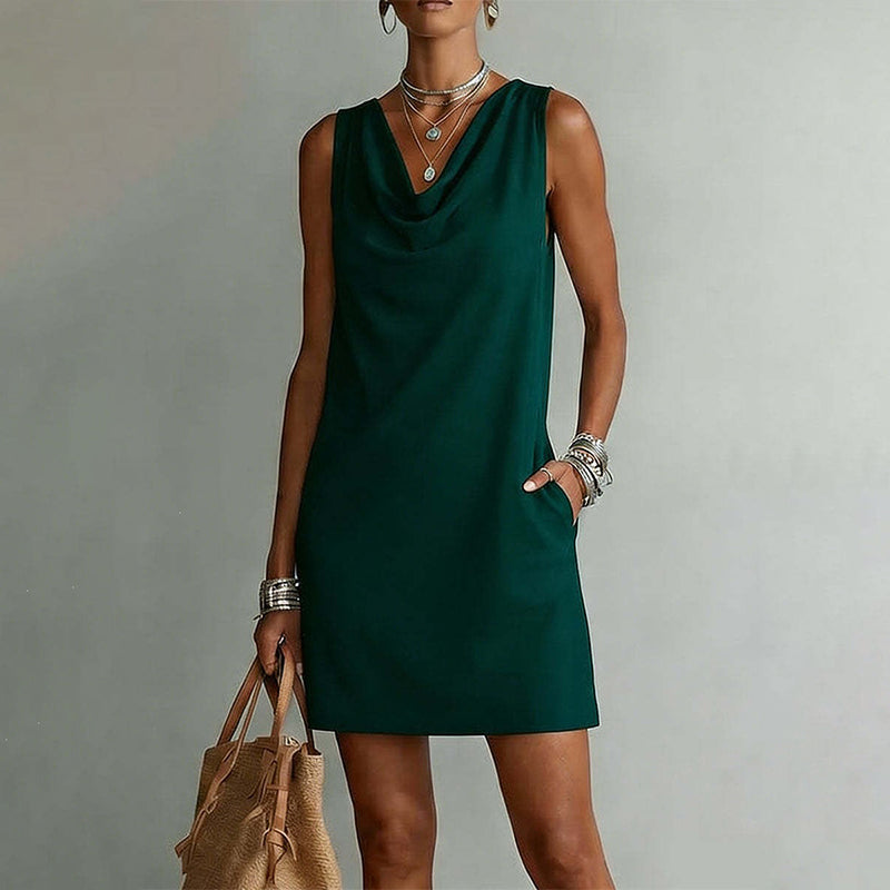 đ 50% RABATT! â° Elegantes Slim-Fit-Kleid mit Wasserfallausschnitt â Ărmellos & mit Seitentaschen â Vielseitig & schmeichelhaft â perfekt fĂźr BĂźro, Dinner oder einen stilvollen Auftritt im Alltag â¨đ¸