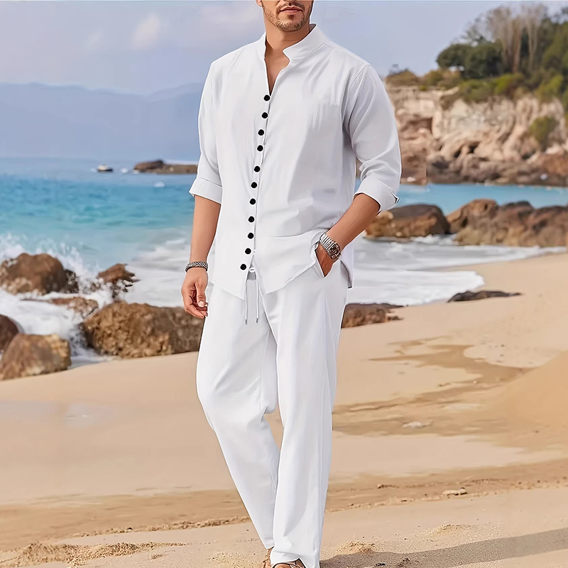 👔 50% RABATT! 🌿 2-teiliges minimalistisches Freizeit-Set für Herren – Schlichtes Hemd & Hose, atmungsaktiv & vielseitig – Ideal für Alltag, Büro & Freizeit 🕶️