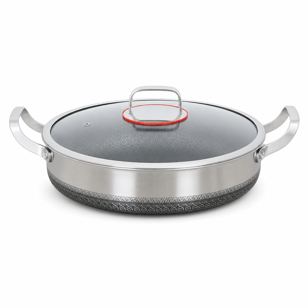 🍳 50 % RABATT 🥘 Verdickter Edelstahl-Antihaft-Wok mit Deckel, flacher Boden, zwei Griffe, hitzebeständig & leicht zu reinigen ✨
