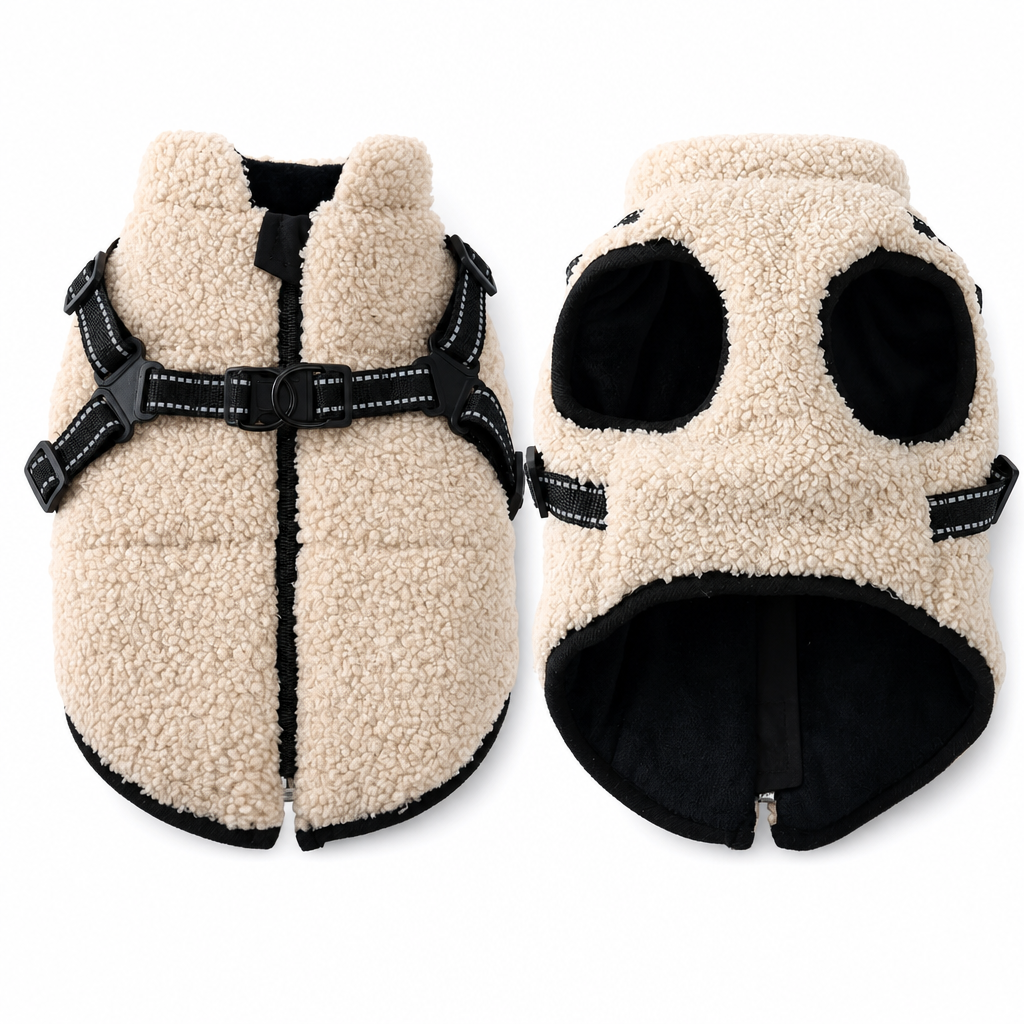 🐶 50% RABATT! 🧥Warmer Winterhundemantel mit Reflexstreifen und Geschirr für kleine und mittelgroße Hunde