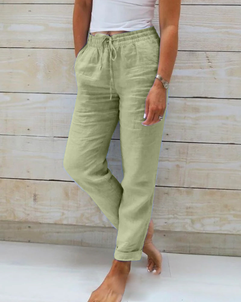 👖🌿 Damenhose aus Baumwolle & Leinen mit Elastischem Bund – Bequem, Atmungsaktiv & Lässiger Look 🥰