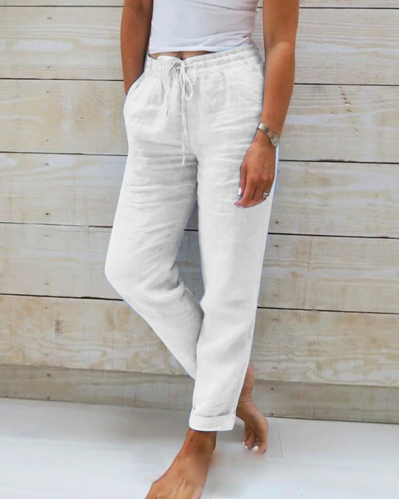 👖🌿 Damenhose aus Baumwolle & Leinen mit Elastischem Bund – Bequem, Atmungsaktiv & Lässiger Look 🥰