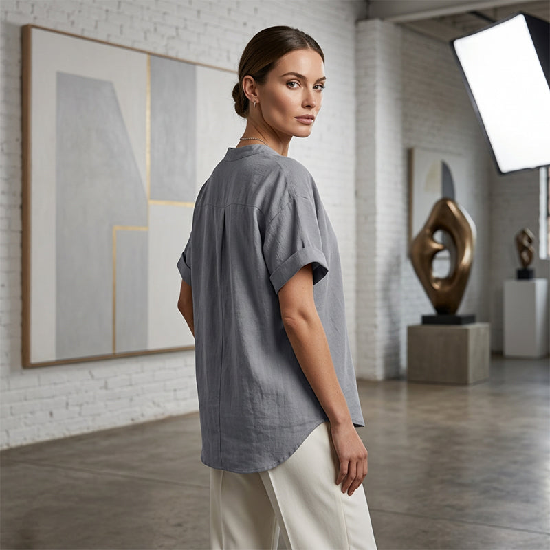 🌸Sommer-Sonderverkauf 50% RABATT 👕 Modisches lockeres einfarbiges Kurzarm-OberteilModisches lockeres einfarbiges Kurzarm-Oberteil