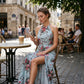 👗🌺 Halterkleid mit Schlitz und Blumenmuster – 50% RABATT! Sinnlich, leicht & perfekt für Sommer, Strand oder festliche Anlässe 🌸