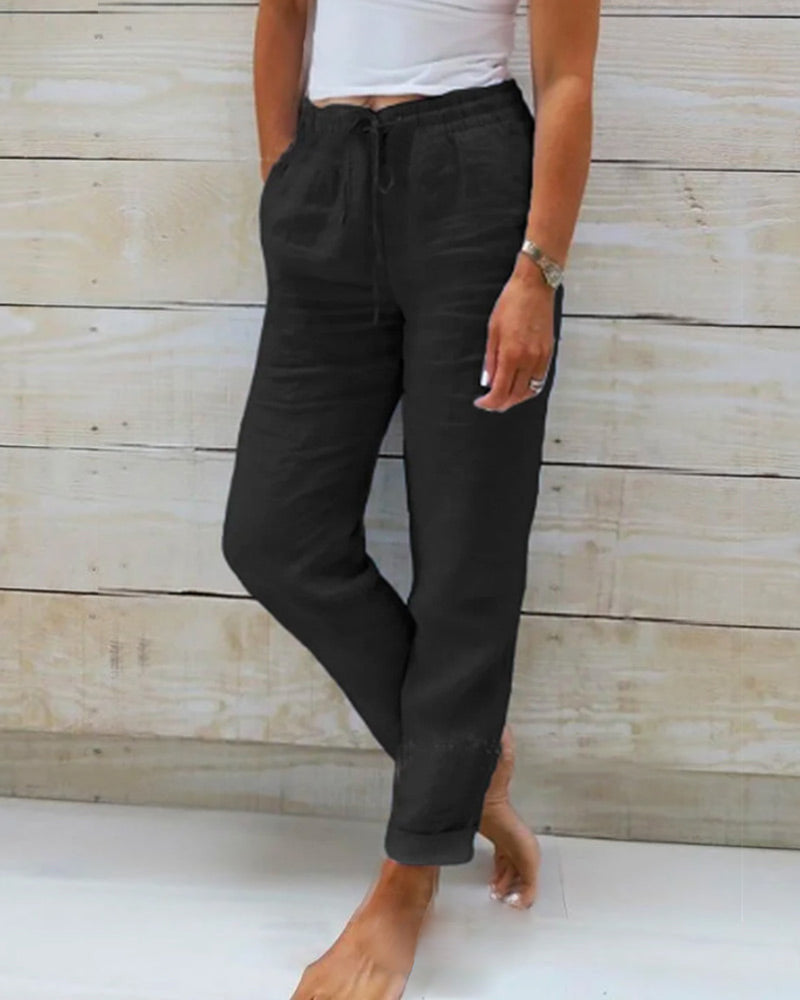 👖🌿 Damenhose aus Baumwolle & Leinen mit Elastischem Bund – Bequem, Atmungsaktiv & Lässiger Look 🥰