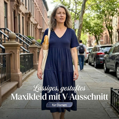 👗 50% RABATT! 🔥 Lässiges langes Damenkleid mit kurzen Ärmeln – Weich, luftig & vielseitig – Perfekt für warme Tage, Strand oder einen entspannten Look – bequemer Schnitt für den Alltag 🌸✨
