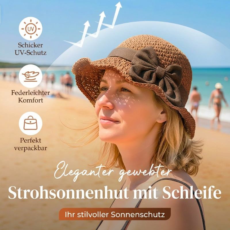 🎀50 % RABATT👒Strohhut mit Retro-Schleife – Faltbar & atmungsaktiv für den Sommer🏖️