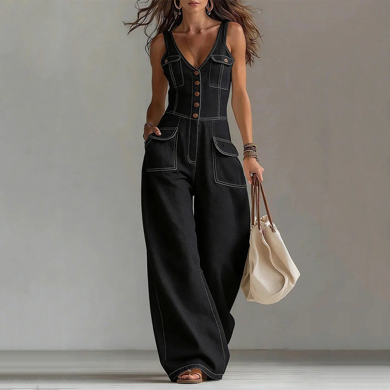✨Sommer-Sonderangebot 50% RABATT!☀️Locker sitzender Jumpsuit mit weiten Beinen und Taschen