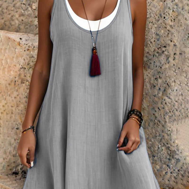 🎁Letzter Tag der Aktion: 50% Rabatt🔥 Lässiges, lockeres, ärmelloses Tanktop-Kleid in Layering-Optik für Damen
