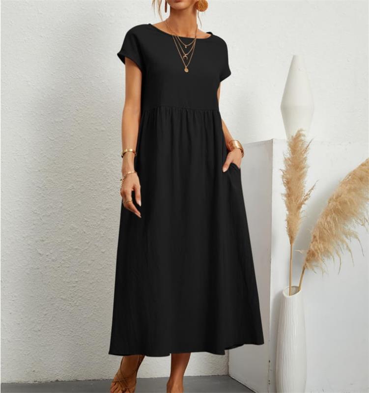 👗🌸 Kvinnors Bomull-Linne Enfärgad Klänning med Fickor – Andningsbar, Smickrande Midja & Lättvikt – Perfekt För Vår & Sommar ☀️