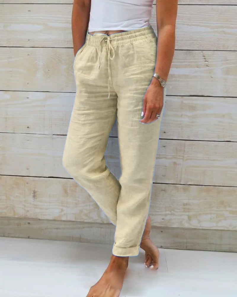 👖🌿 Damenhose aus Baumwolle & Leinen mit Elastischem Bund – Bequem, Atmungsaktiv & Lässiger Look 🥰
