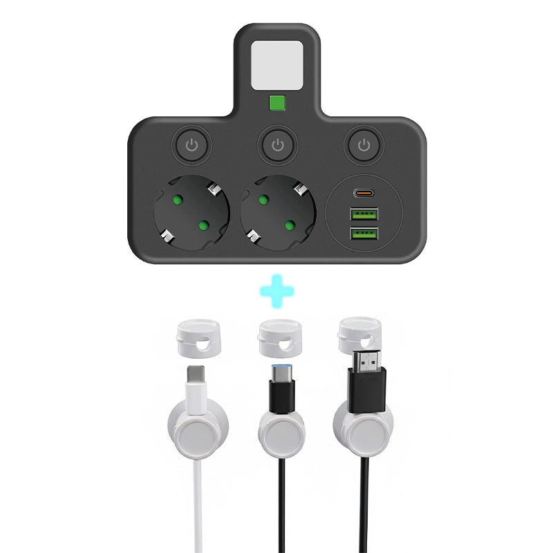 🔌EU-Stecker-Wandler-Steckdose mit 4 Steckdosen, Multi-Port-Wanddose mit unabhängigem Schalter und kleinem Nachtlichtadapter