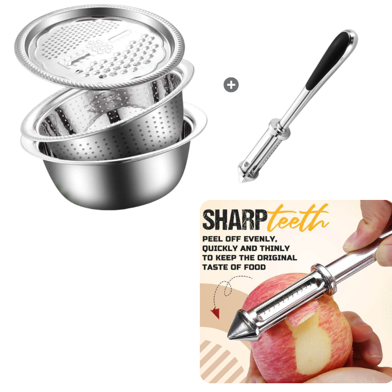 ⏳Zeitlich begrenzter 50% Rabatt⏰ Haushalts-Edelstahl 3-teiliges Gemüse-Hack- und Abtropfkorb-Set🥒🥔🧅