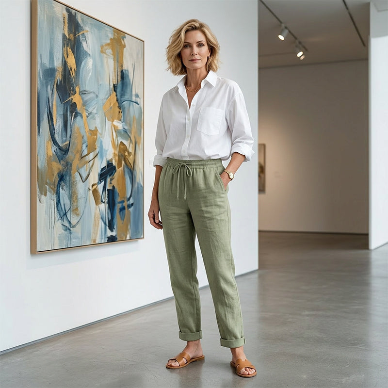 👖🌿 Damenhose aus Baumwolle & Leinen mit Elastischem Bund – Bequem, Atmungsaktiv & Lässiger Look 🥰