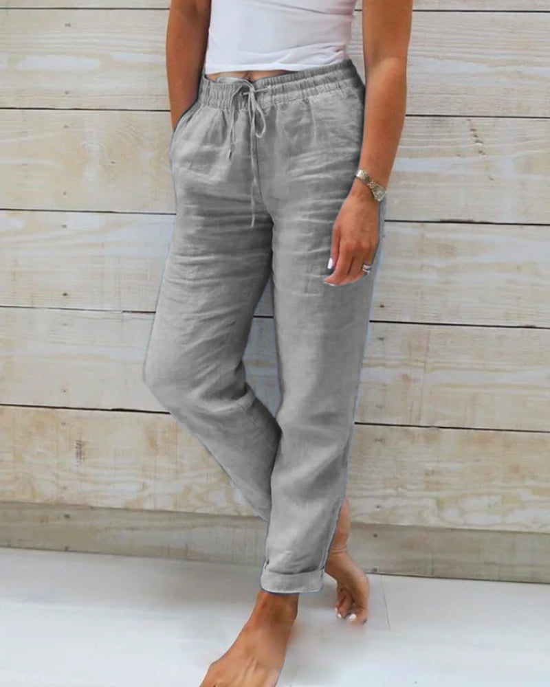 👖🌿 Damenhose aus Baumwolle & Leinen mit Elastischem Bund – Bequem, Atmungsaktiv & Lässiger Look 🥰