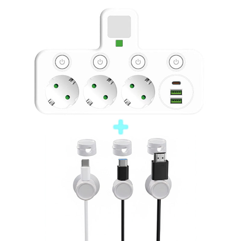 🔌EU-Stecker-Wandler-Steckdose mit 4 Steckdosen, Multi-Port-Wanddose mit unabhängigem Schalter und kleinem Nachtlichtadapter