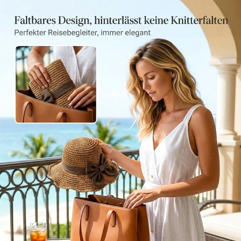 🎀50 % RABATT👒Strohhut mit Retro-Schleife – Faltbar & atmungsaktiv für den Sommer🏖️