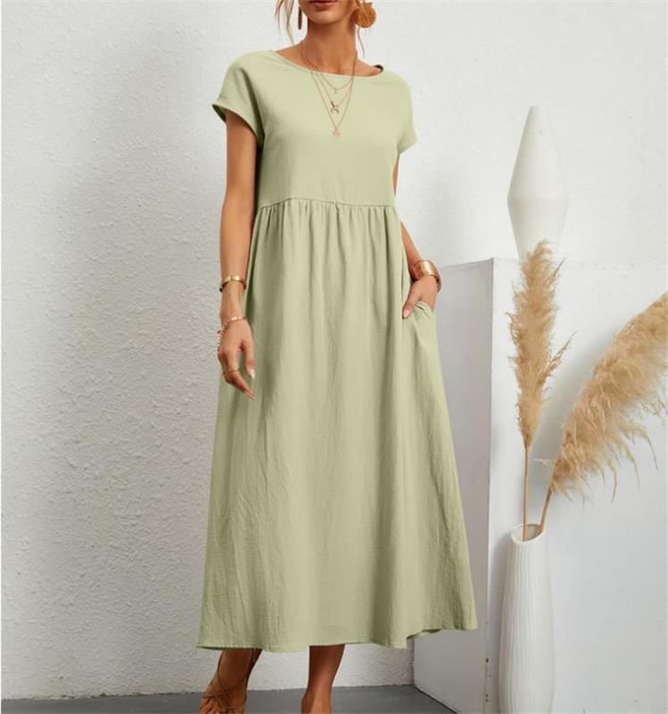 👗🌸 Kvinnors Bomull-Linne Enfärgad Klänning med Fickor – Andningsbar, Smickrande Midja & Lättvikt – Perfekt För Vår & Sommar ☀️