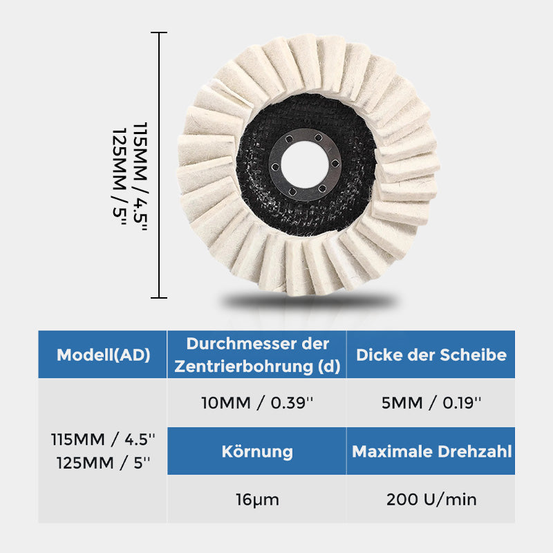 ⚙️53%RABATT!!  ⚙️Wollpolierscheibe für Winkelschleifer – Hochglanz-Spiegelfinish! Langlebig  Vielseitig! 🔧