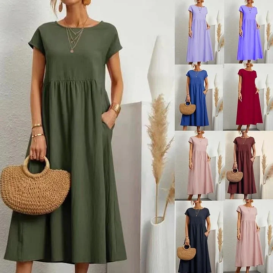 👗🌸 Einfarbiges Baumwoll-Trägerkleid für Damen mit Taschen – atmungsaktiv, figurschmeichelnde Taille und leicht – perfekt für Frühling und Sommer ☀️