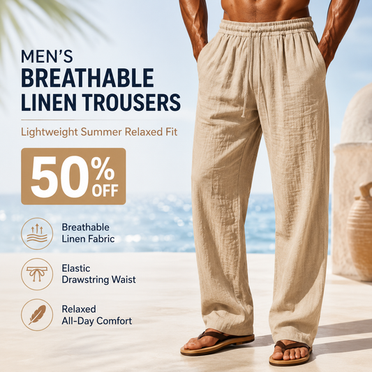 👖 ZEITLICH BEGRENZTER 50% RABATT! ✨ Herren-Leinenhose – Lockere Passform, Kordelzug am Bund, Funktionale Taschen 🌿