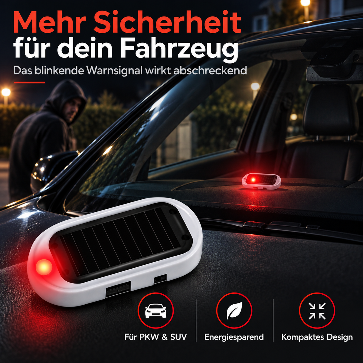🚗 JETZT 50 % RABATT! ☀️ Solarbetriebenes LED-Diebstahlschutz-Blinklicht – kabellos, wetterfest und energieeffizient für Fahrzeuge rund um die Uhr 🚨