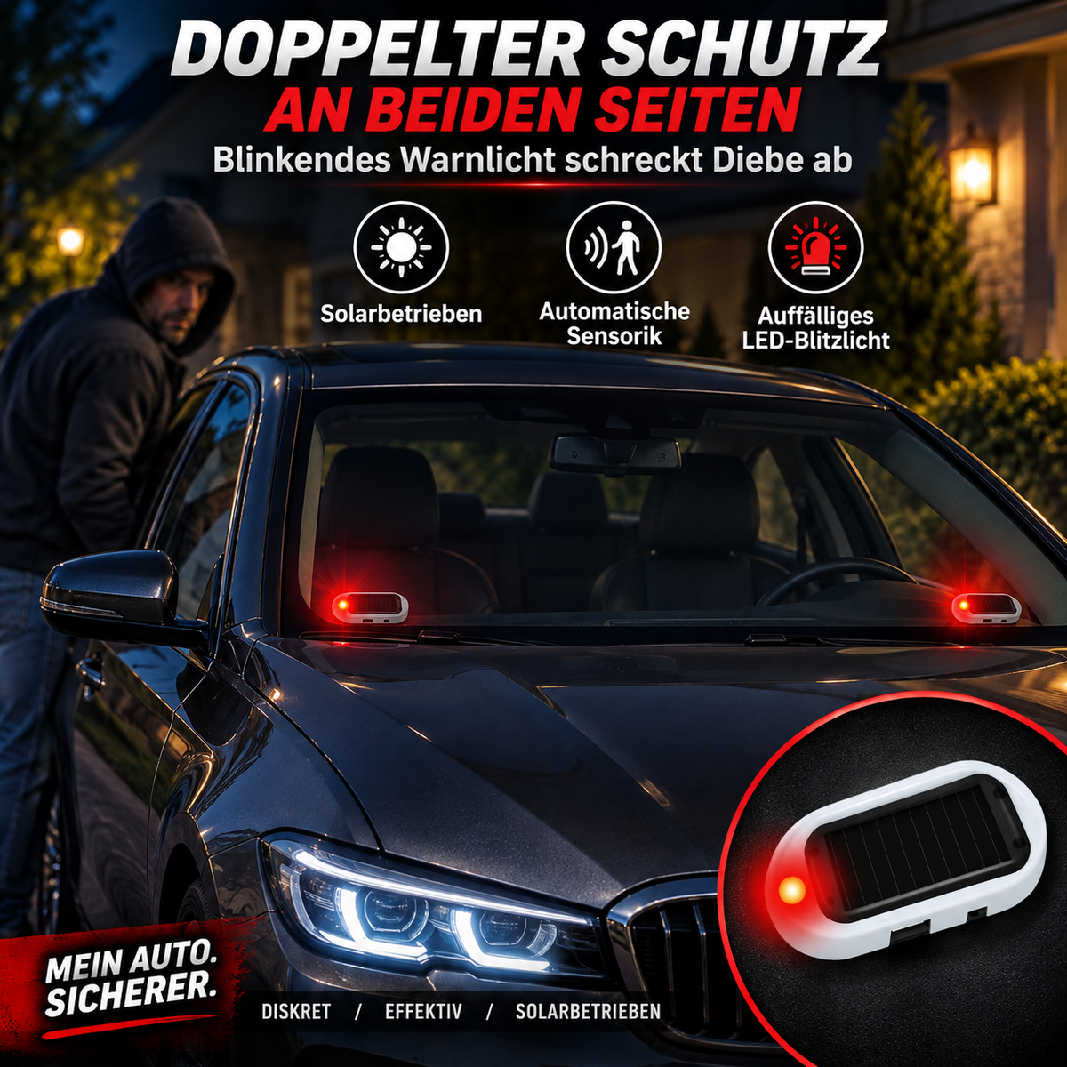 🚗 JETZT 50 % RABATT! ☀️ Solarbetriebenes LED-Diebstahlschutz-Blinklicht – kabellos, wetterfest und energieeffizient für Fahrzeuge rund um die Uhr 🚨