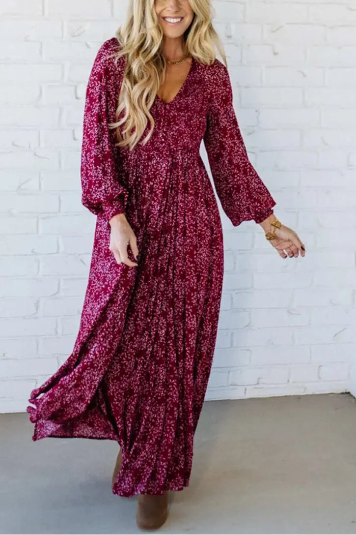 💎 60% RABATT! 💎 Gefüttertes Blumen-Maxikleid aus Viskose – Geraffte Taille, Statement-Ärmel & Versteckte Taschen 🌸👗
