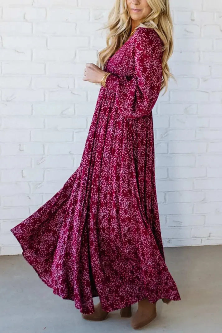 💎 60% RABATT! 💎 Gefüttertes Blumen-Maxikleid aus Viskose – Geraffte Taille, Statement-Ärmel & Versteckte Taschen 🌸👗