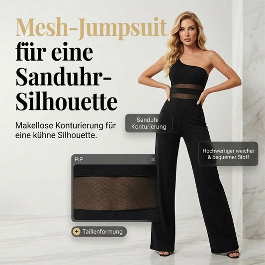 ✨ LIMITED-TIME 50% RABATT! One-Shoulder Jumpsuit mit weitem Bein und Netzeinsatz