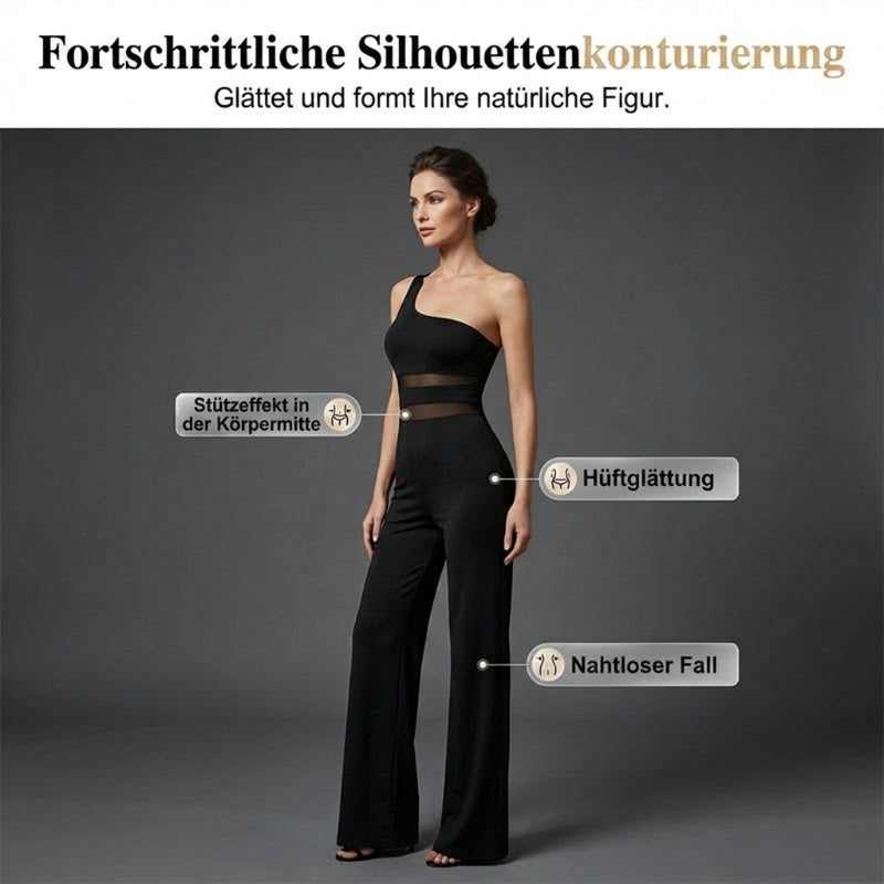 ✨ LIMITED-TIME 50% RABATT! One-Shoulder Jumpsuit mit weitem Bein und Netzeinsatz