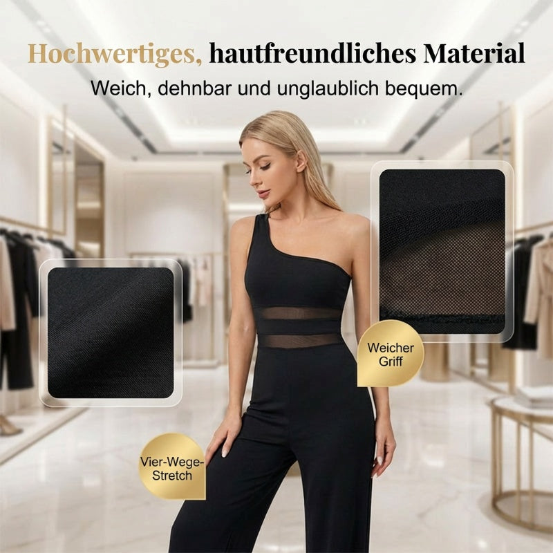 ✨ LIMITED-TIME 50% RABATT! One-Shoulder Jumpsuit mit weitem Bein und Netzeinsatz