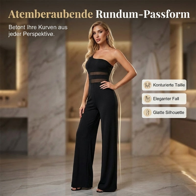 ✨ LIMITED-TIME 50% RABATT! One-Shoulder Jumpsuit mit weitem Bein und Netzeinsatz