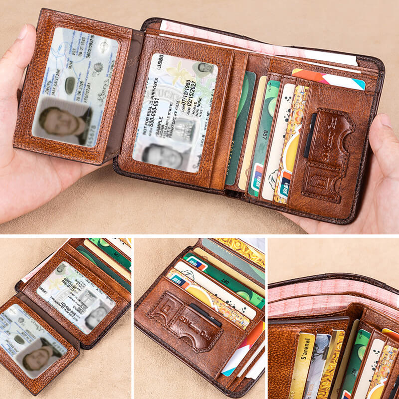 🔥【Letzter Rabatttag!-50 % RABATT】Multifunktionale RFID-Blockierung Wasserdichte, langlebige Brieftasche aus echtem Leder