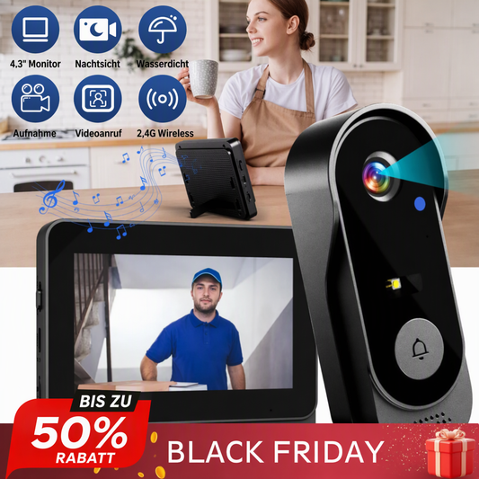 ⏳Zeitlich begrenztes Angebot⏳ Funk-Video-Türklingel mit 4,3-Zoll-Monitor – Gegensprechfunktion, Nachtsicht und Aufzeichnung, ohne Internetverbindung