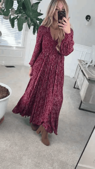 💎 60% RABATT! 💎 Gefüttertes Blumen-Maxikleid aus Viskose – Geraffte Taille, Statement-Ärmel & Versteckte Taschen 🌸👗