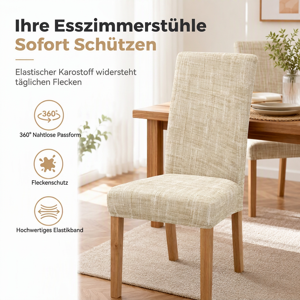 🪑 50% RABATT! 🍷 Dehnbarer Karo-Stuhlbezug – Schützend & einfach zu montieren ✨