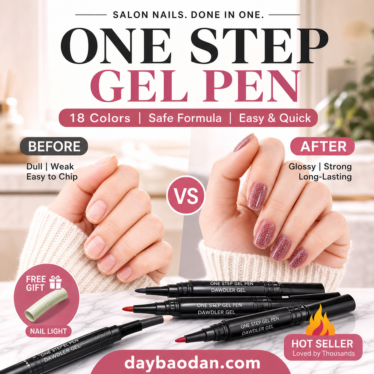 💅✨ 1 KAUFEN, 1 GRATIS! Ein-Schritt-Nagellackstift – Inkl. kostenloser Mini-UV-Nagellampe – Schnell trocknend & deckend – Perfekt für schnelle Maniküre zu Hause 🎁