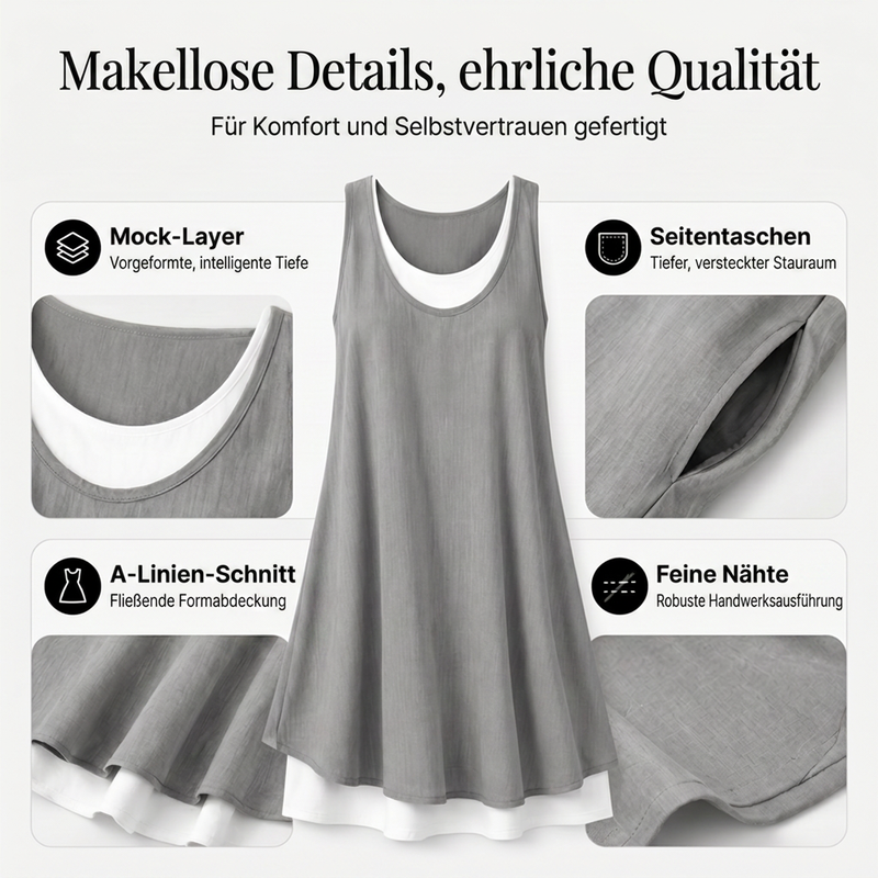 🎁Letzter Tag der Aktion: 50% Rabatt🔥 Lässiges, lockeres, ärmelloses Tanktop-Kleid in Layering-Optik für Damen